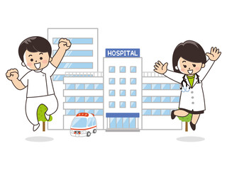 総合病院と女医と看護士