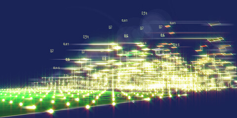 Big data. Abstract grid mesh analysis data on blue background with blurred lines and glow. City network concept. 3d diagram analysis algorithms.  Data chart.