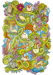 Vector hand drawn birds garden doodle illustration