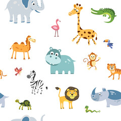 Fototapeta na wymiar Isolated vector seamless pattern of african animals. Illustration for textile and texture design