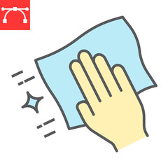 Hand with cleaning napkin color line icon, hygiene and disinfection, wipe surface sign vector graphics, editable stroke filled outline icon, eps 10.