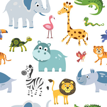 Isolated vector seamless pattern of african animals. Illustration for textile and texture design