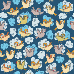 Obraz premium Cartoon birds vector seamless pattern