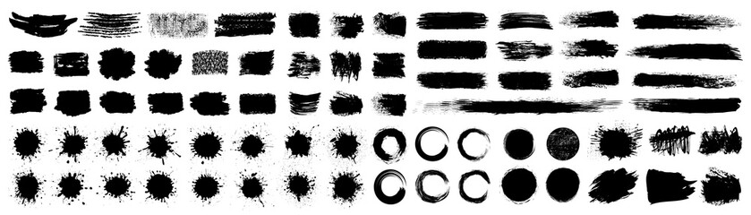 Set different black splash, collection brush strokes – stock vector - obrazy, fototapety, plakaty