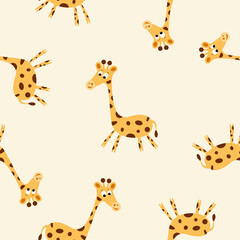 Vector kids cartoon animals seamless pattern with giraffe. Illustration for textile and texture design