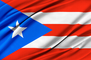 Colorful Puerto Rico flag waving in the wind. 3D illustration.