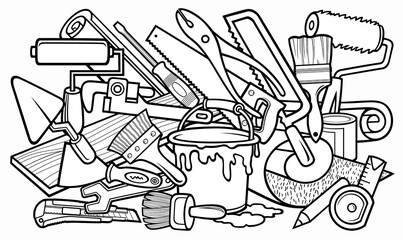 Cartoon doodle hand drawn home repair illustration