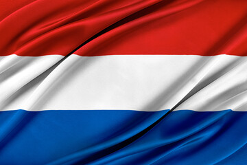 Colorful Netherlands flag waving in the wind. 3D illustration.