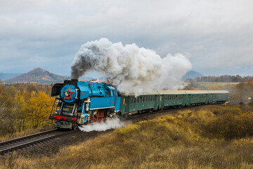 Fototapeta na wymiar Czech steam locomotive on a nostalgic train