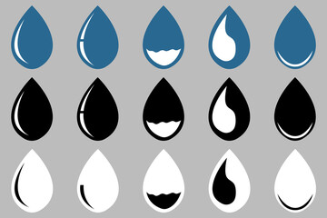 Rain drop icon set black white color flat style