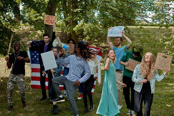 group of diverse young people support the law on the legalization of marijuana and drugs. protest...