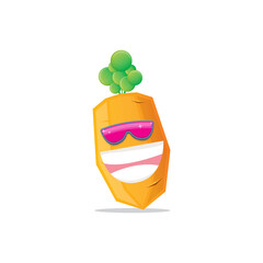vector funny cartoon carrot character with sunglasses isolated on white background. funky smiling summer vegetable character