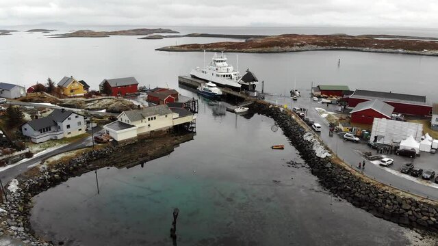 Aerial View Of The Harbor And Port Of A Small Town In Scandinavia