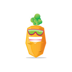 vector funny cartoon carrot character with sunglasses isolated on white background. funky smiling summer vegetable character