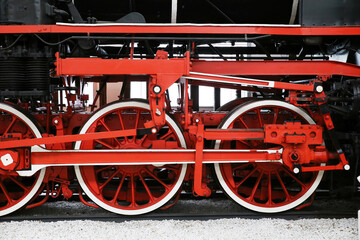 Wheels set for the drive of a steam locomotive. Spoke wheel, driving wheel and dome rod