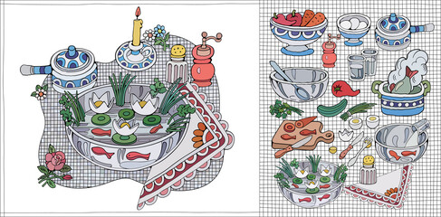 Home Cooking Still life vector illustration.