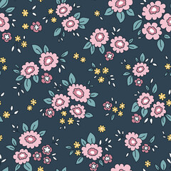 Seamless beautiful ditzy floral pattern with outline