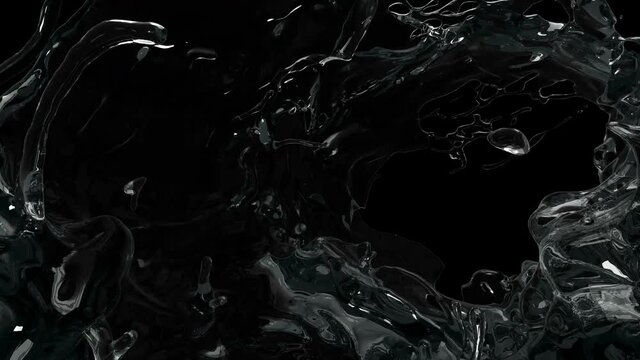 Slow motion filling space with water on a black background 4k