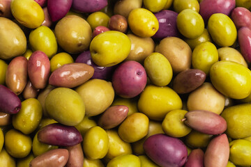 Tasty mix olives background.