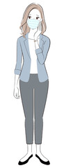 不安　心配　マスクをしたビジネスウーマン