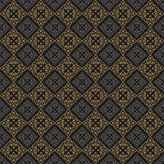 Decorative background pattern. Gold and black colors. Retro seamless wallpaper texture. Floral pattern for fabric, tile, interior design or wallpaper. Background vector image