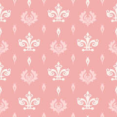 Damask background pattern. Pink and white colors. Vintage seamless wallpaper texture. Floral pattern for fabric, tile, interior design or wallpaper. Background vector image