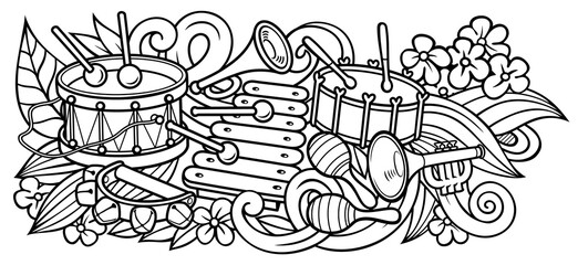 Cartoon doodles hand drawn kids toys illustration.