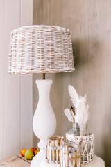 Vintage white table lamp with decoration