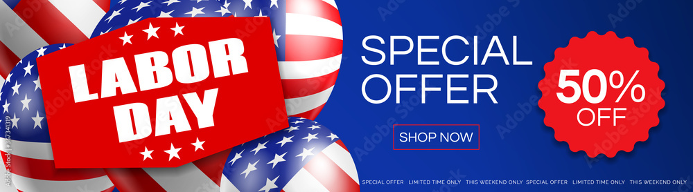 Wall mural american usa labor day sale horizontal web banner design on blue background vector illustration