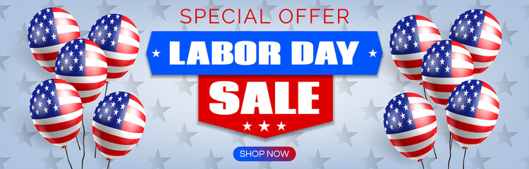 American labor day sale horizontal web banner design with balloons vector illustration
