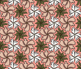 Geometric floral seamless vector pattern, Flowers and leaves botanical garden background texture.