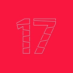 17 font, linear stroke number. Modern trendy, creative style design. For logo, brand label, design elements, corporate identity, application and more. İsolated vector illustration