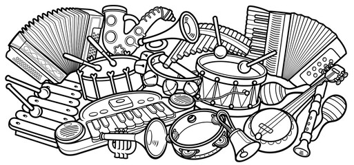 Cartoon kids cute doodles musical instruments