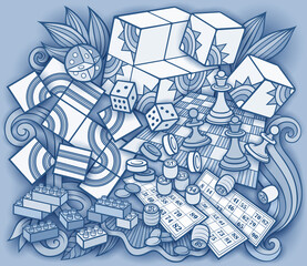 Cartoon cute doodles kids toys illustration.