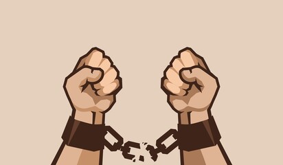 human hands breaking the shackles concept