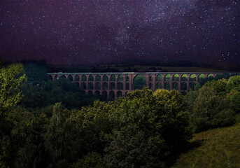 night view of the goeltzschtal bridge in east germany