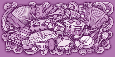 Cartoon kids cute doodles musical instruments