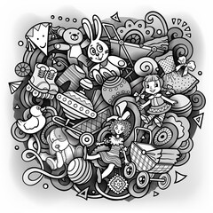 Fototapeta premium Cartoon cute doodles kids toys illustration.