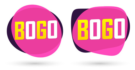 BOGO, set sale bubble banners design template, discount tags, buy 1 get 1 free, app icons, vector illustration