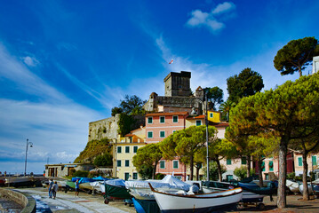 Fototapeta premium Panorama on the Castle and the village of San Terenzo di Lerici Liguria Italy