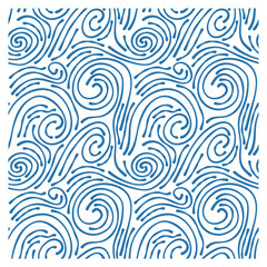Seamless pattern with blue waves. Design for backdrops with sea, rivers or water texture. Repeating texture. Figure for textiles. Print for the cover of the book, postcards, t-shirts. Surface design.