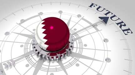 Business concept. Abstract compass points to the future word. Flag of the Qatar. 3D rendering