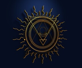 Fototapeta premium Mystical geometry symbol. Linear alchemy, occult, philosophical sign. For music album cover, poster, sacramental design. Astrology and religion concept. 3D rendering