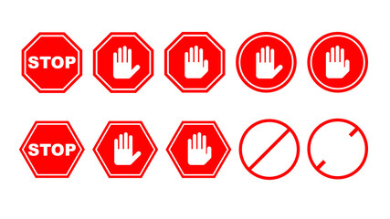Stop different red symbols warning . Vector illustration