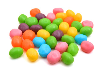 Colorful, mixed jelly beans on white background