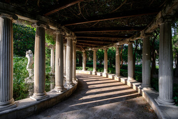 Jardines del Real, columns architecture pergola Viveros Valencia, near old dry riverbed of the...