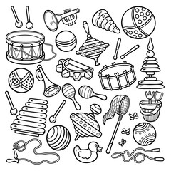 Cartoon doodles hand drawn kids toys objects set. © KTVector
