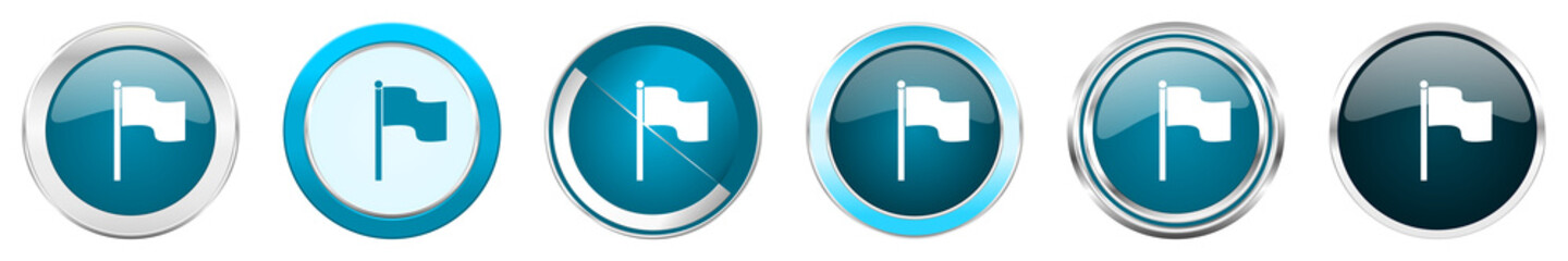 Fototapeta premium Flag silver metallic chrome border icons in 6 options, set of web blue round buttons isolated on white background