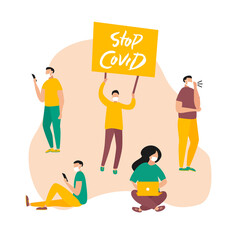 Stop Covid-10 concept. Concept of coronavirus quarantine illustration. Vector illustration