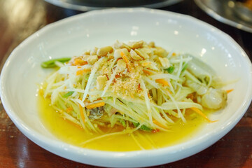Papaya Salad with Salted Eggs, focus selective